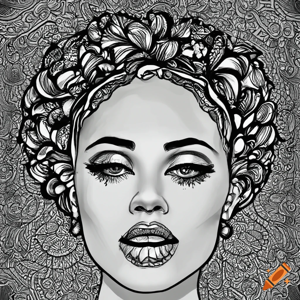 Black and white coloring page of a woman