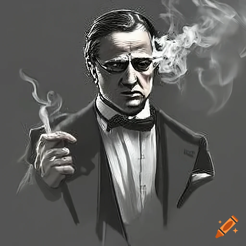 Black and white banner for Discord server 'Draq Dealer' with a Godfather figure smoking