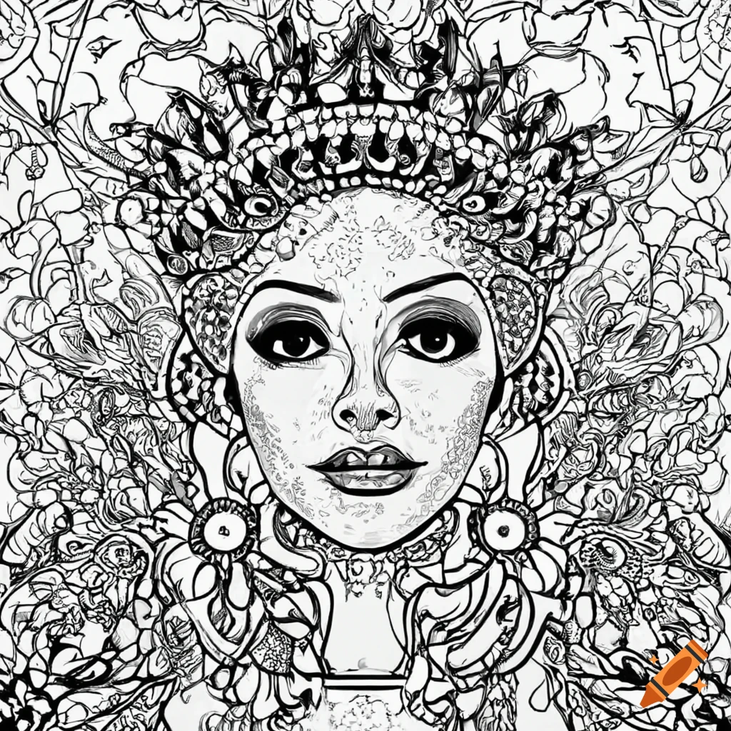Black and white coloring page of a queen