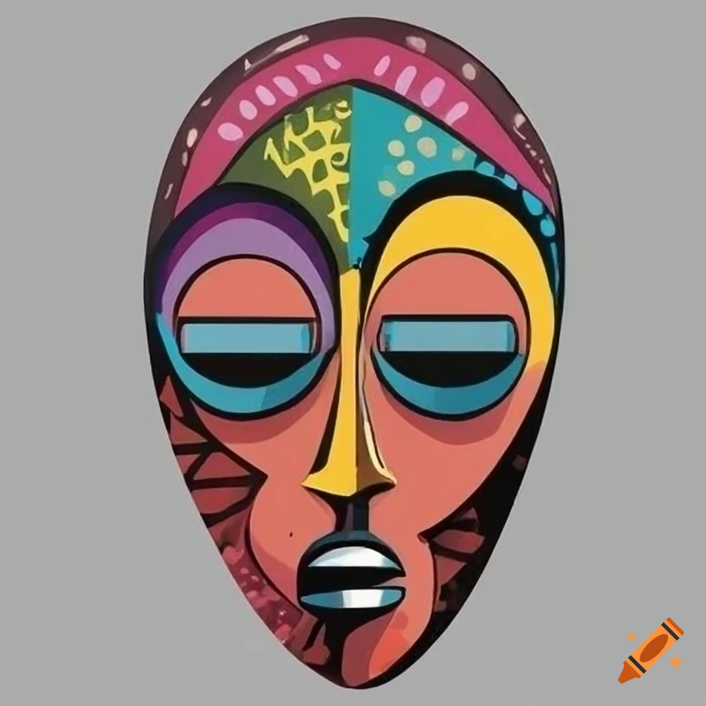 African mask depicted in pop art style