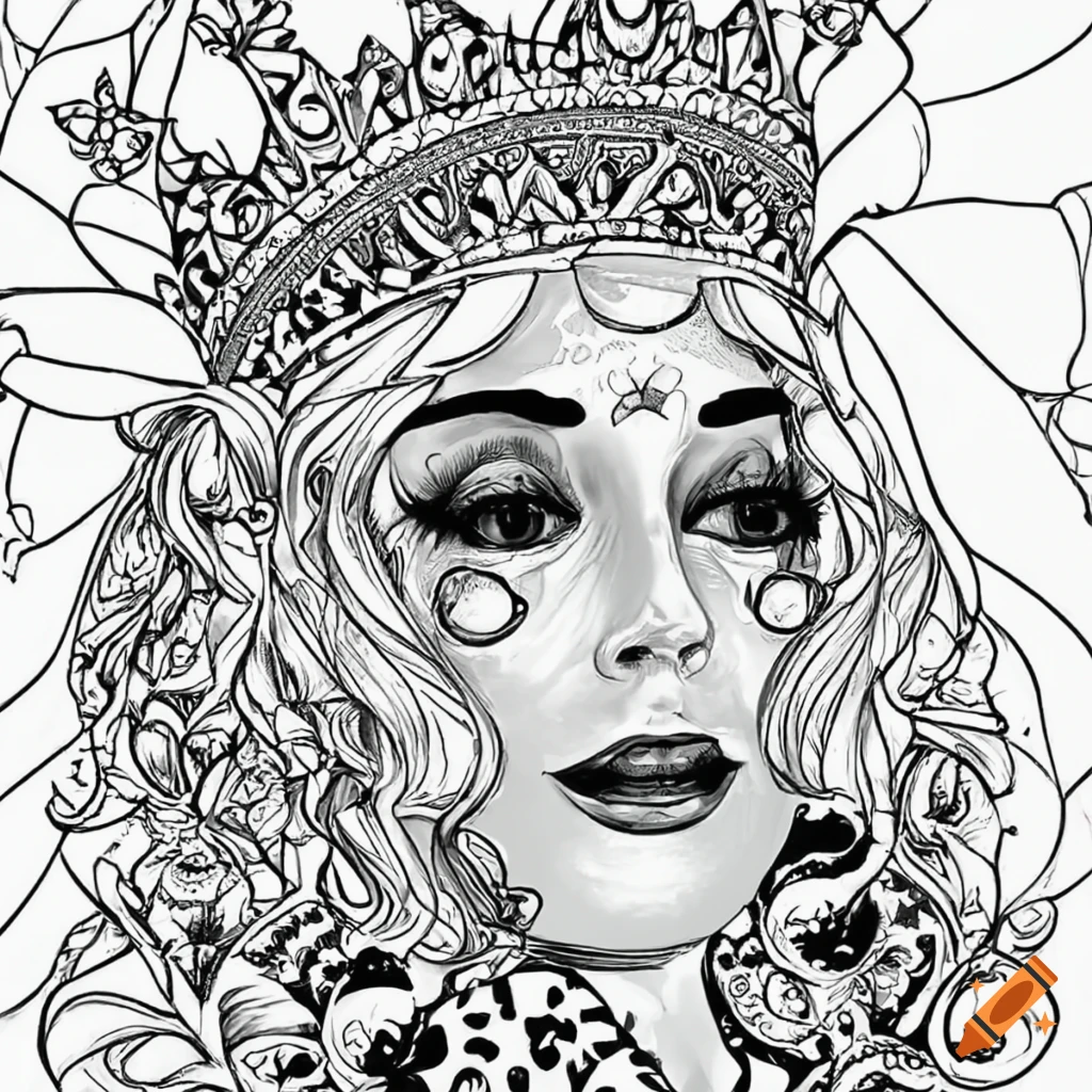 Black and white coloring page of a queen