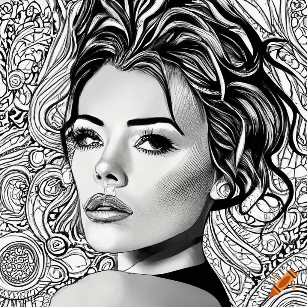Black and white coloring page of a woman