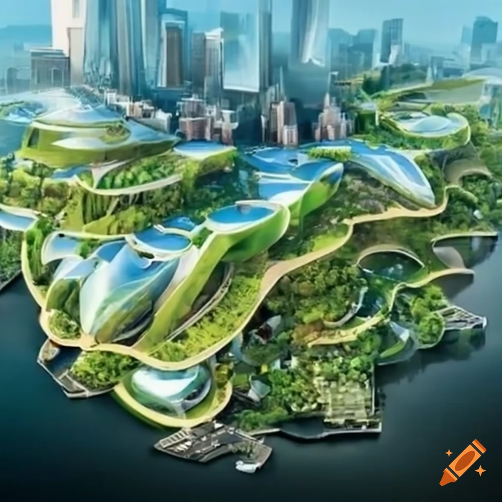 Futuristic concept of preserving the natural world in urban planning