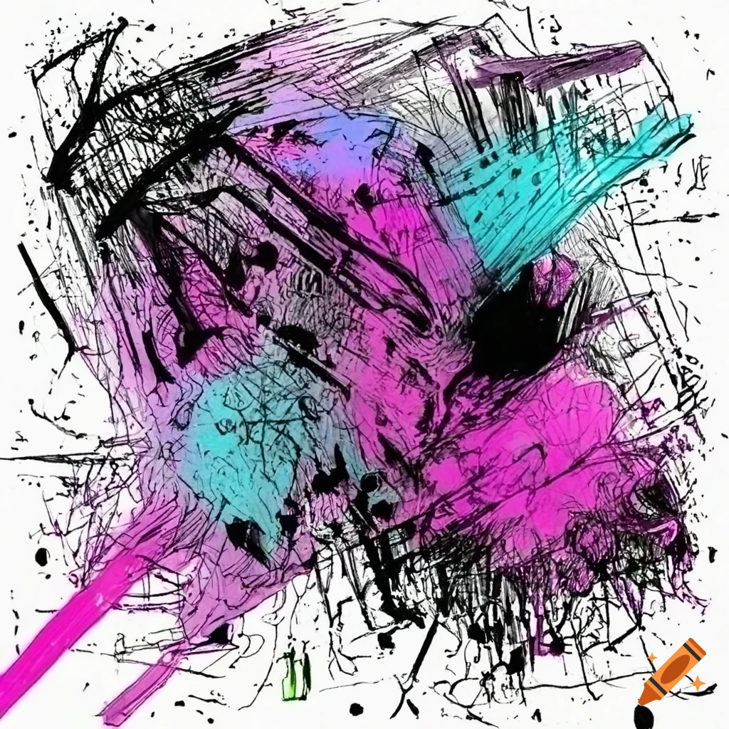 Ink splots in a cyberpunk style drawing