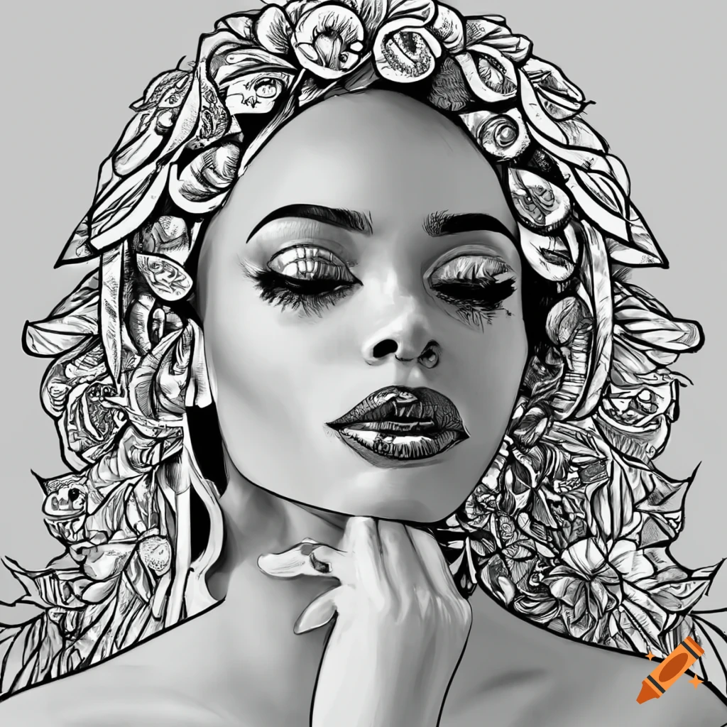 Black and white coloring page of a woman