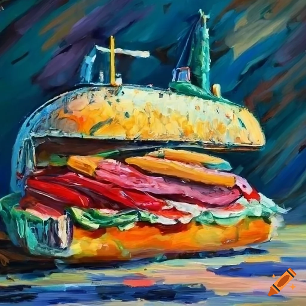 Impressionist painting of a submarine sandwich