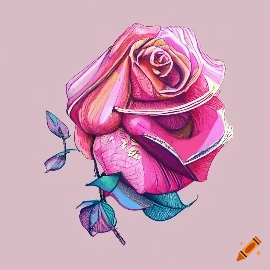 Doodle style image of various roses in different sizes and shapes