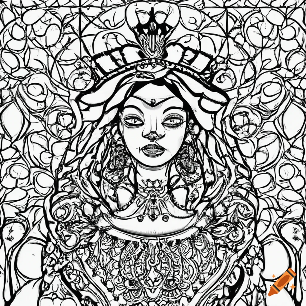 Black and white coloring page of a queen
