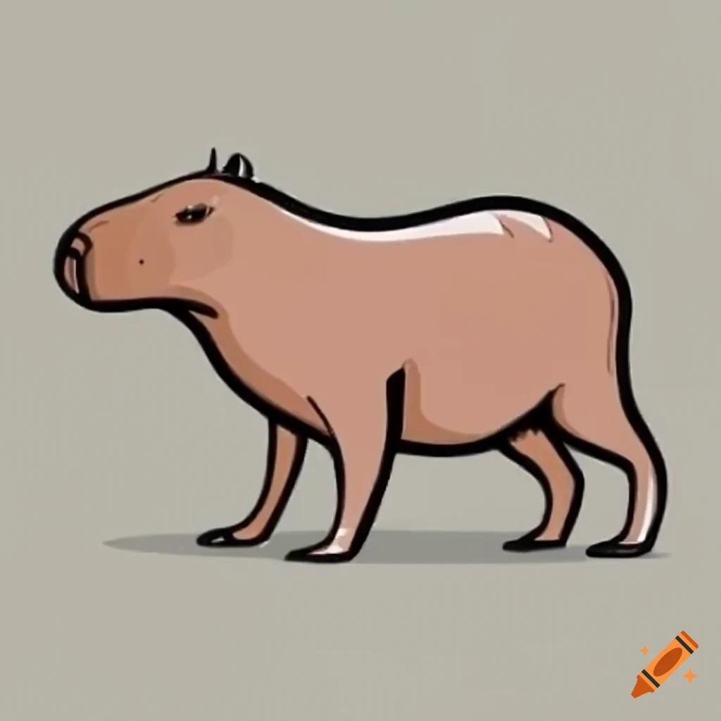 Simple capybara doodle in side view on all fours