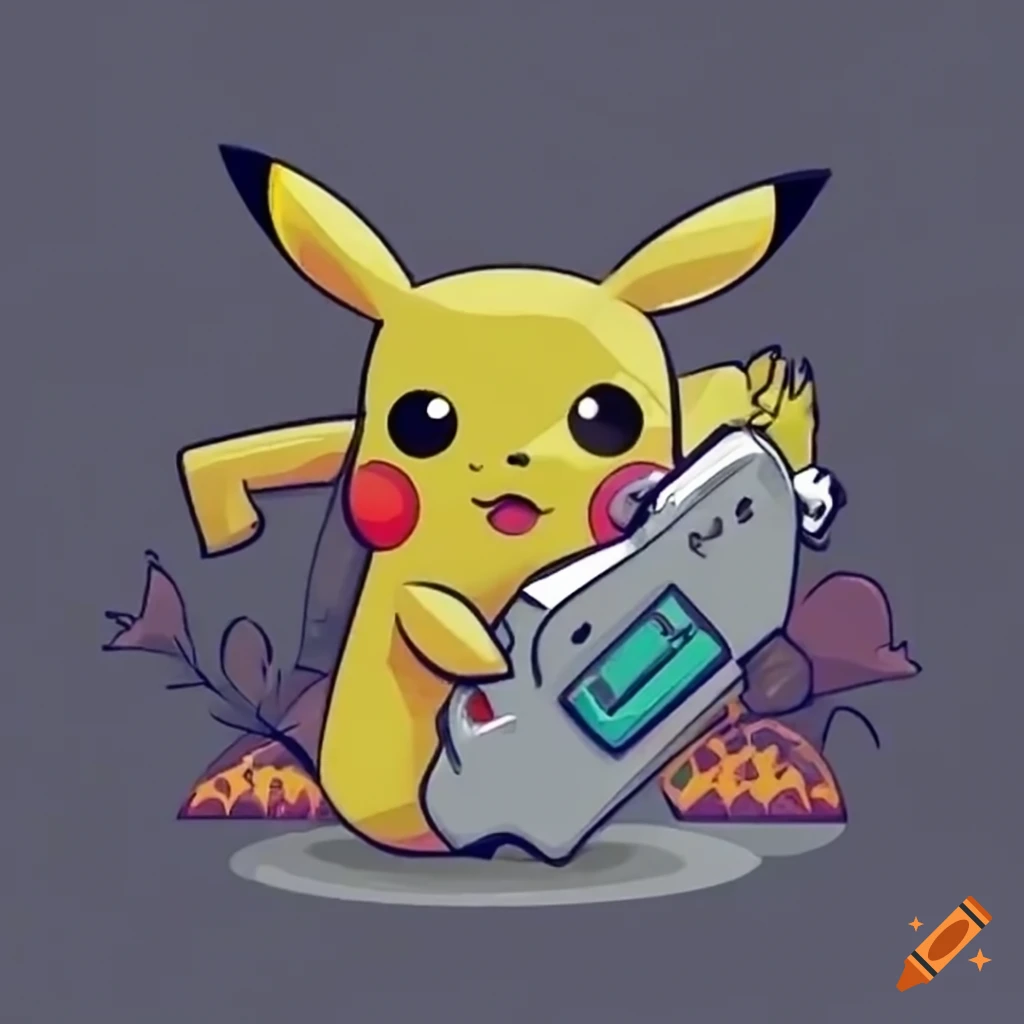 Pikachu on a Game Boy in black and white