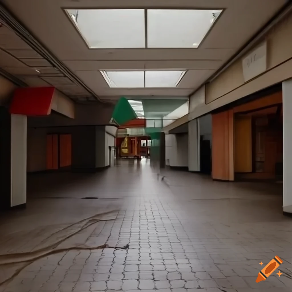 Realistic abandoned mall interior with a unique design