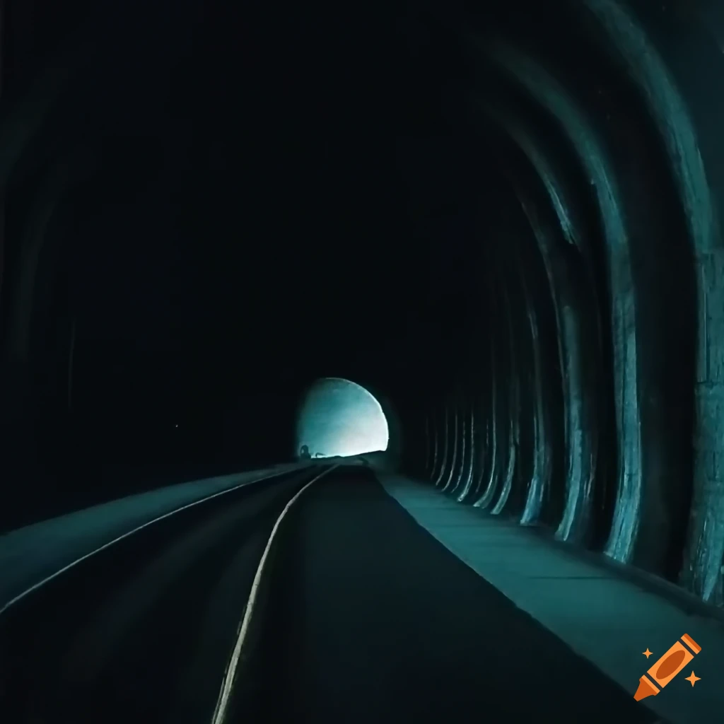 Light at end of winding tunnel with dark surroundings