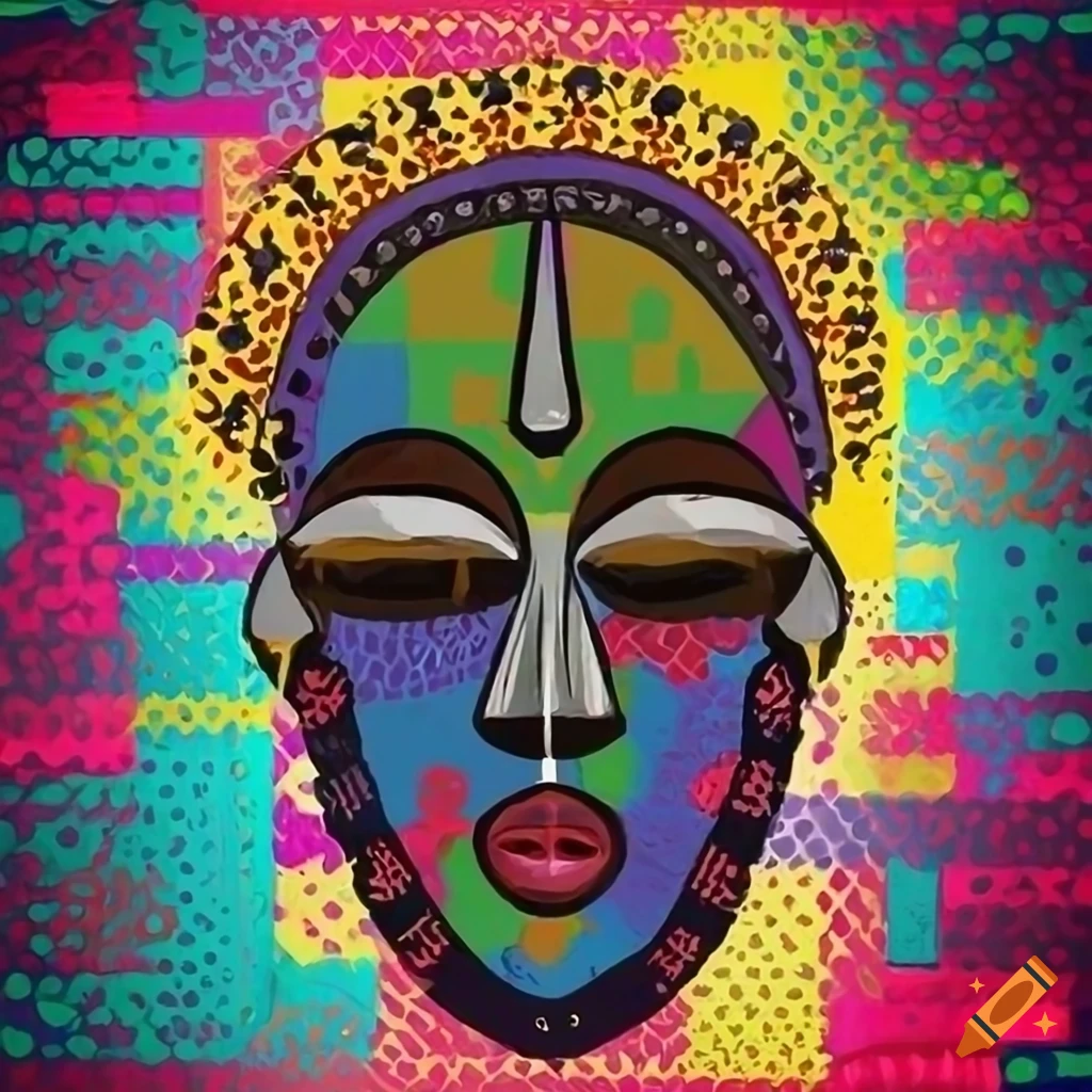 African mask in colorful pop art style