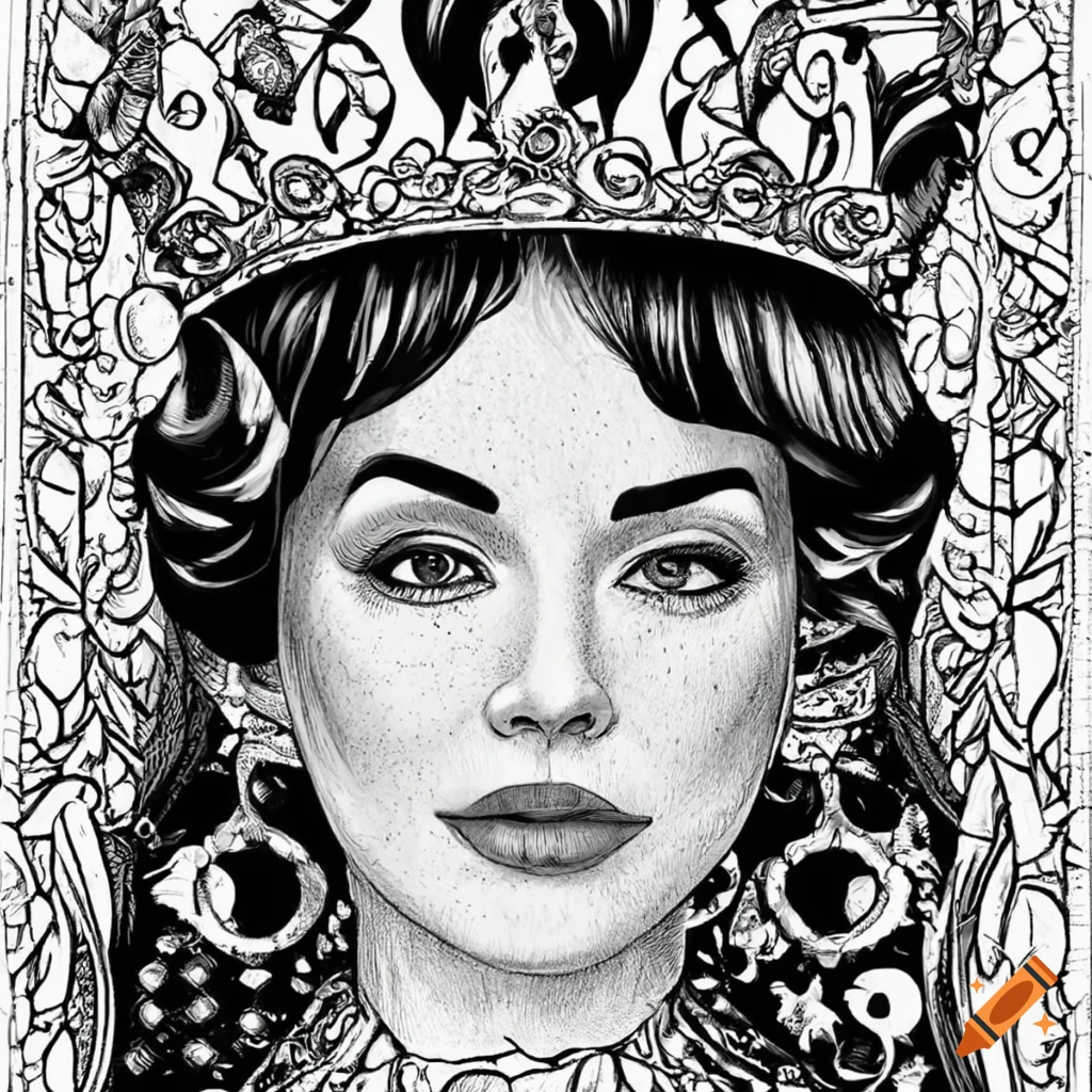 Black and white queen coloring page