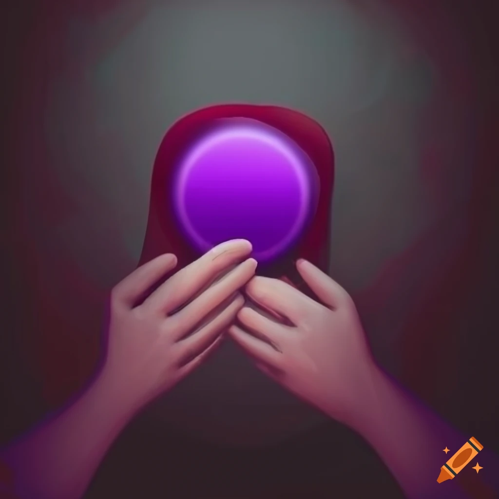 Red badge with purple hands on a gloomy background