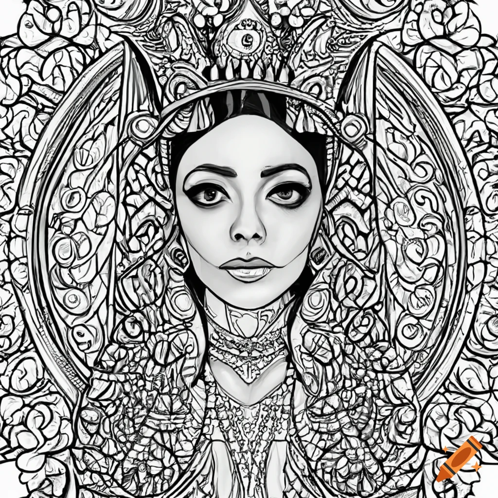 Black and white coloring page of a queen