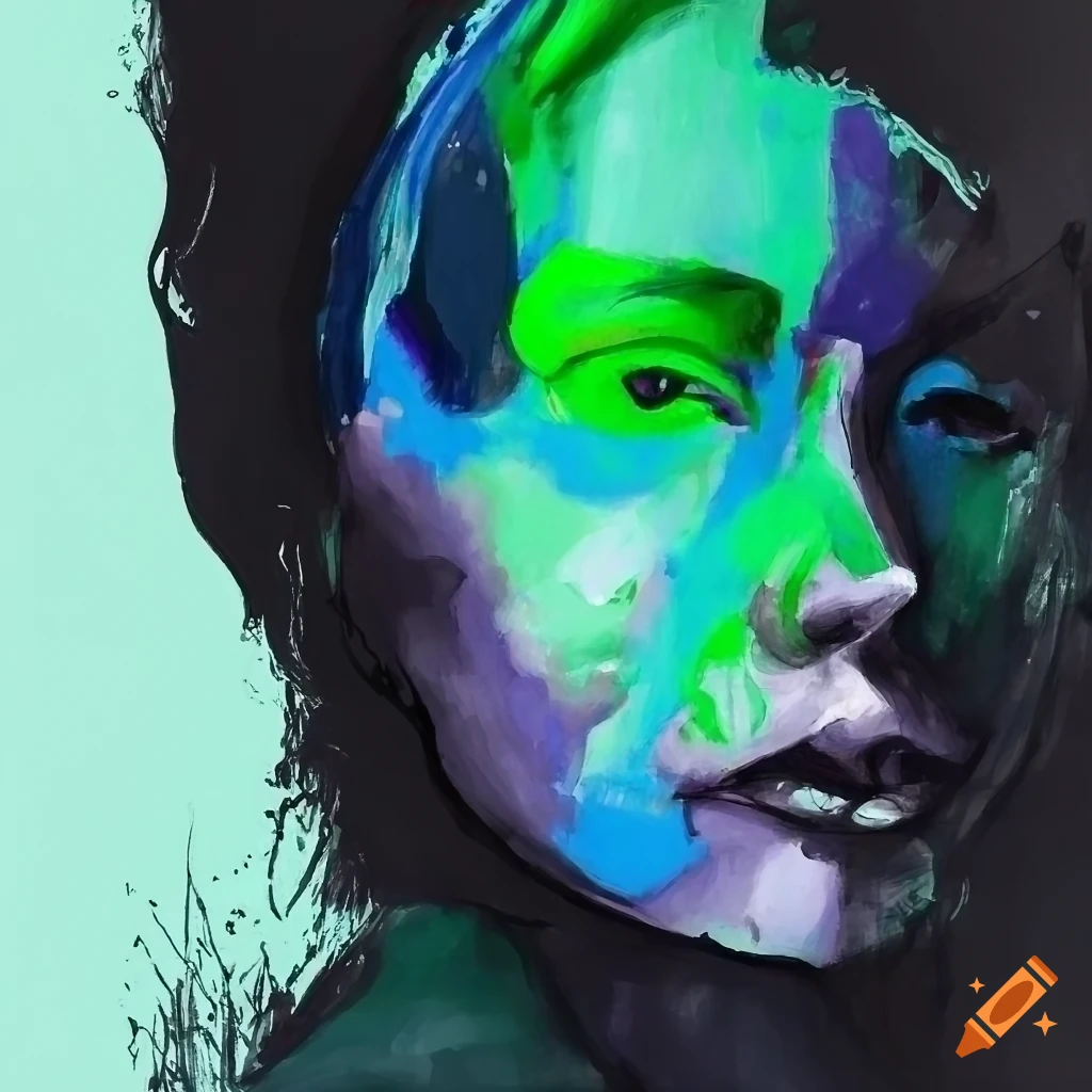 Drawing of a lonely person in black, white, blue, and green tones