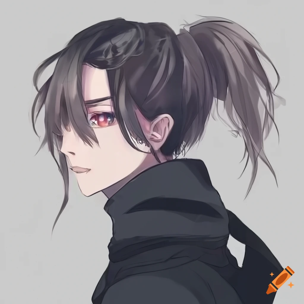 Androgynous person in black outfit with anime art style