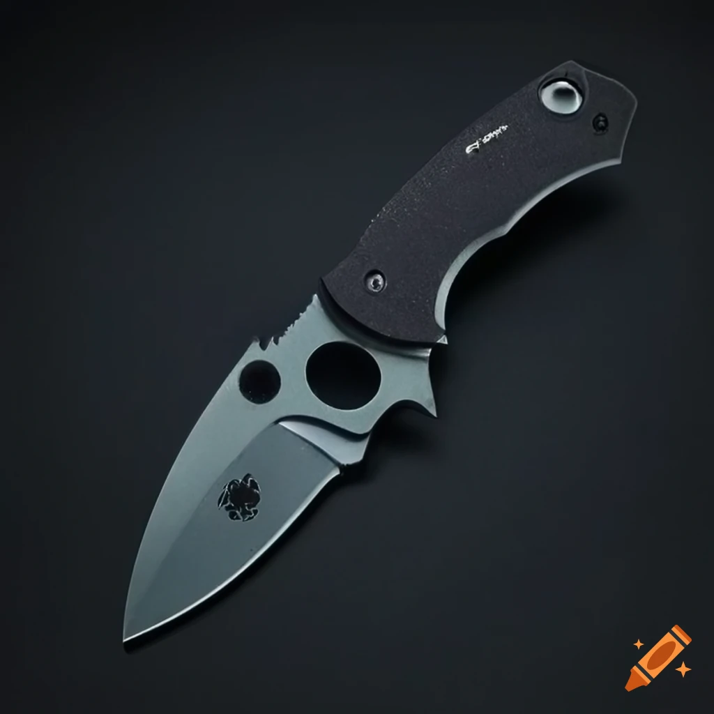 Spyderco scalpel on a dark glass steel table in futuristic Japan style