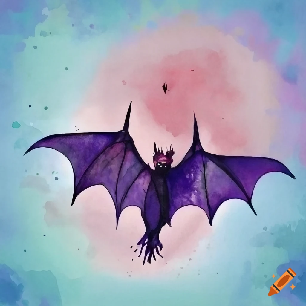 Bat flying at night in a watercolor painting