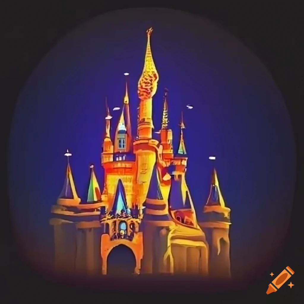 Perceptual illusion with badminton racket, music notes, Disney characters, castle, shuttlecock, and cats