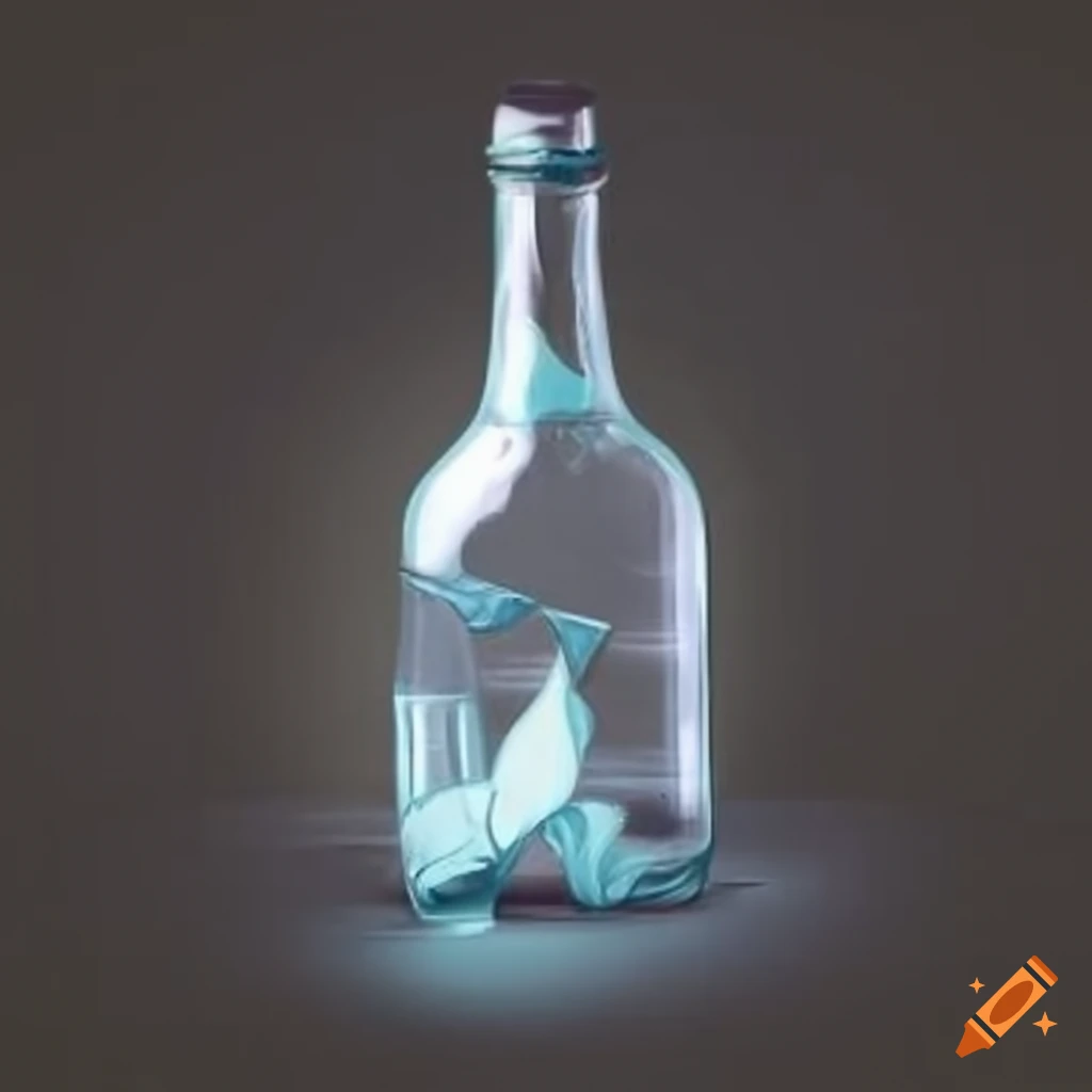 Glass bottle and broken glass pieces