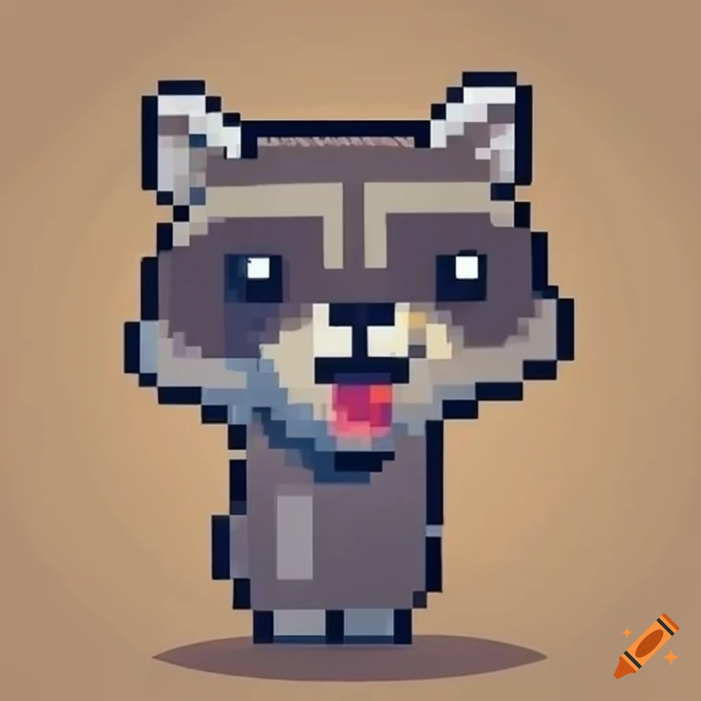 8-bit raccoon with a drawing board