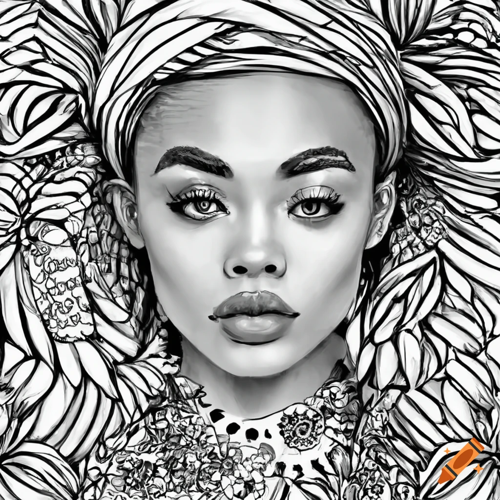 Black and white coloring page of a woman