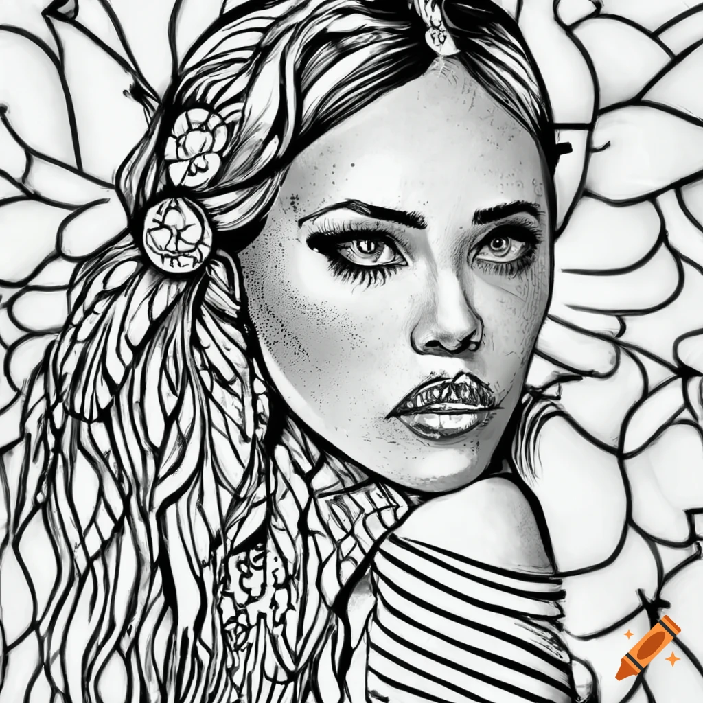 Black and white coloring page of a woman