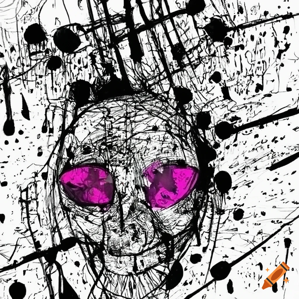 Ink splots in a cyberpunk style drawing