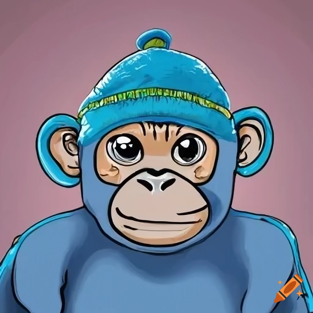 Blue monkey wearing a blue beanie hat
