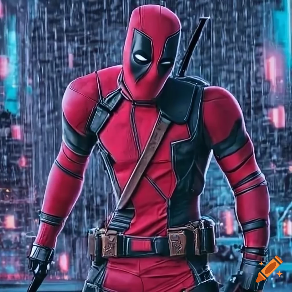 Deadpool dancing in the rain with neon *NSYNC- bye bye letters