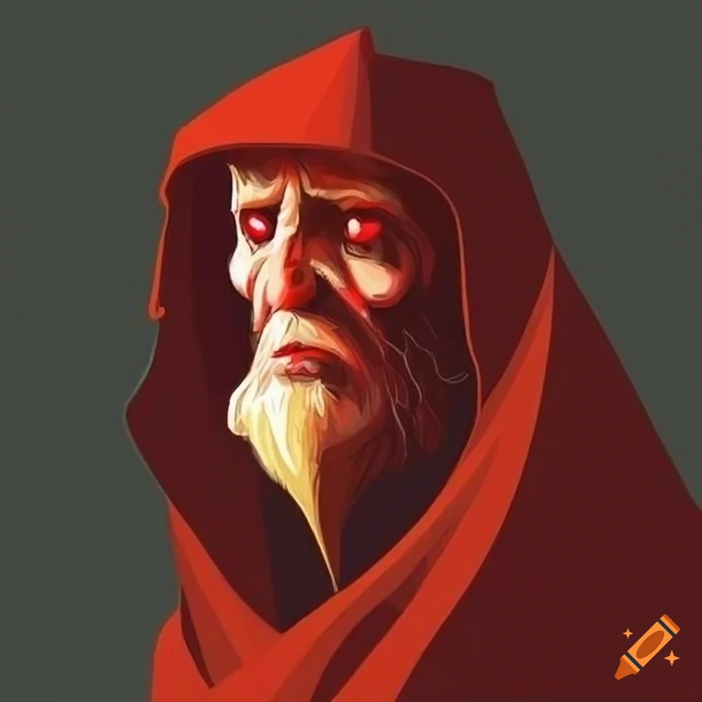Evil wizard head with cloak and red eyes