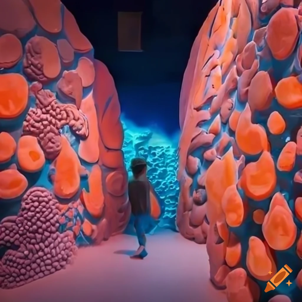 Coral immersive wall made of clay in a kids exhibition