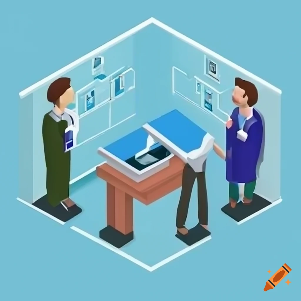 Isometric 3D illustration of three oncologists