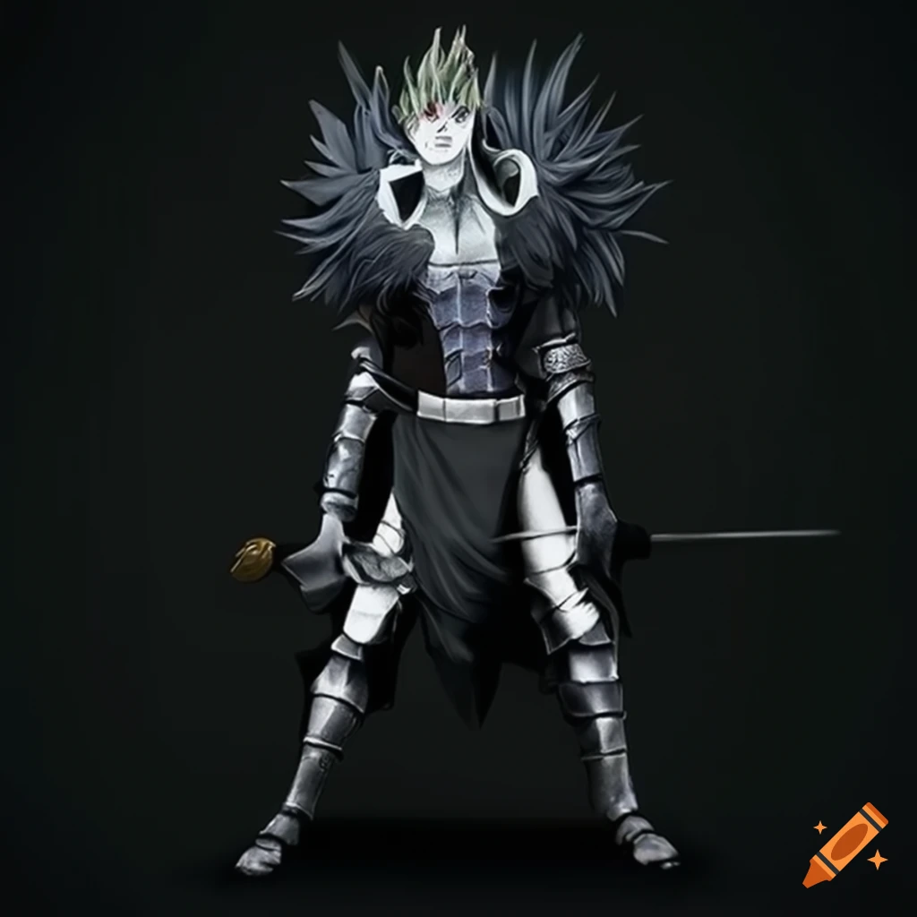 Character fusion in black knight armor with sword