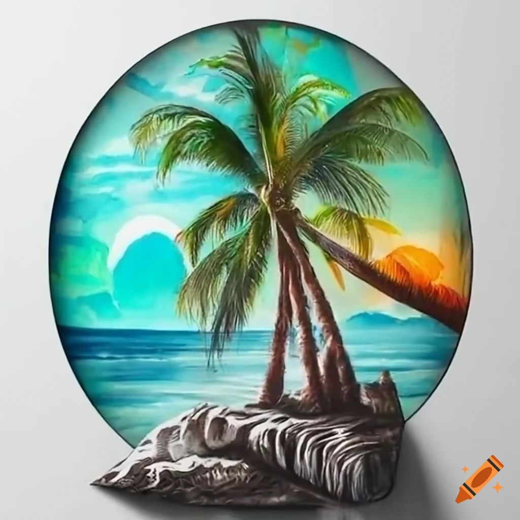 Reggae song cover with oceans, mountain, birds, and coconut trees