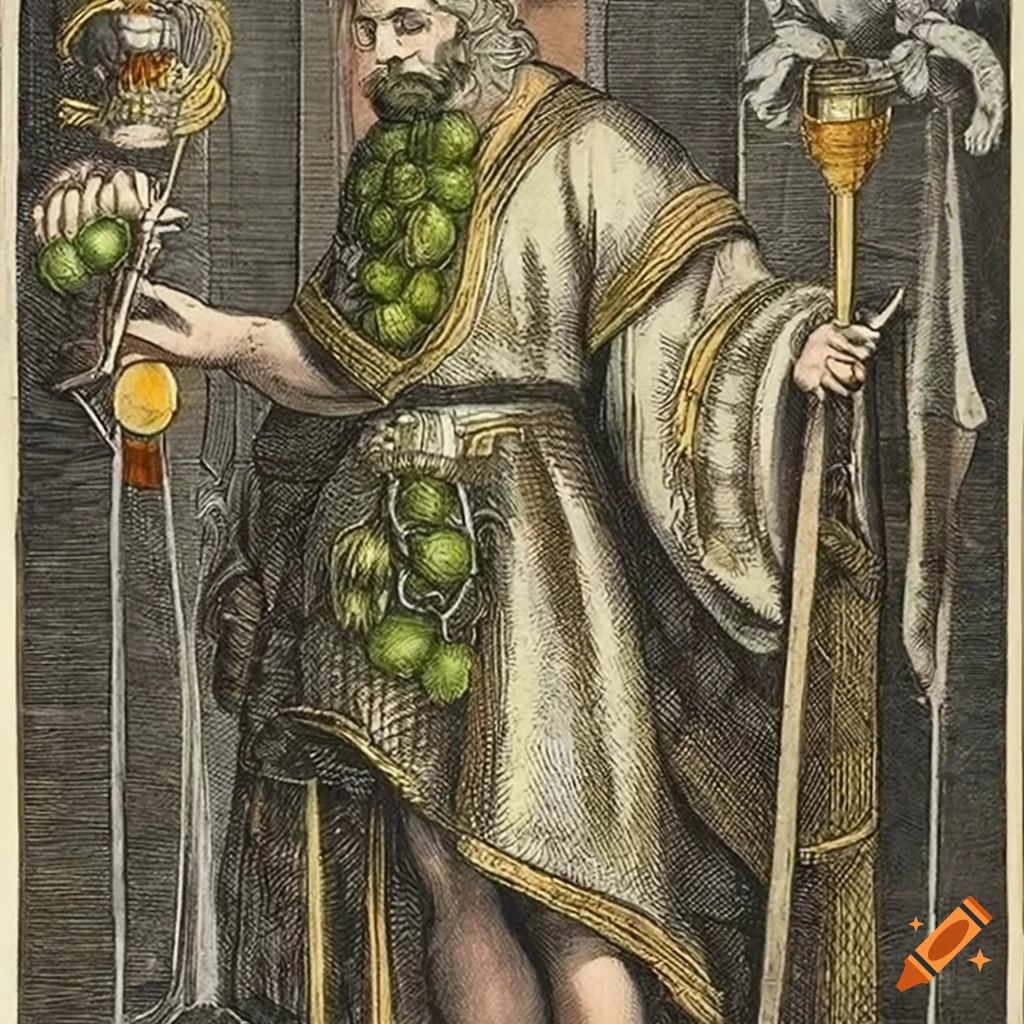 Majestic God of Hops adorned with hop vines and golden eyes