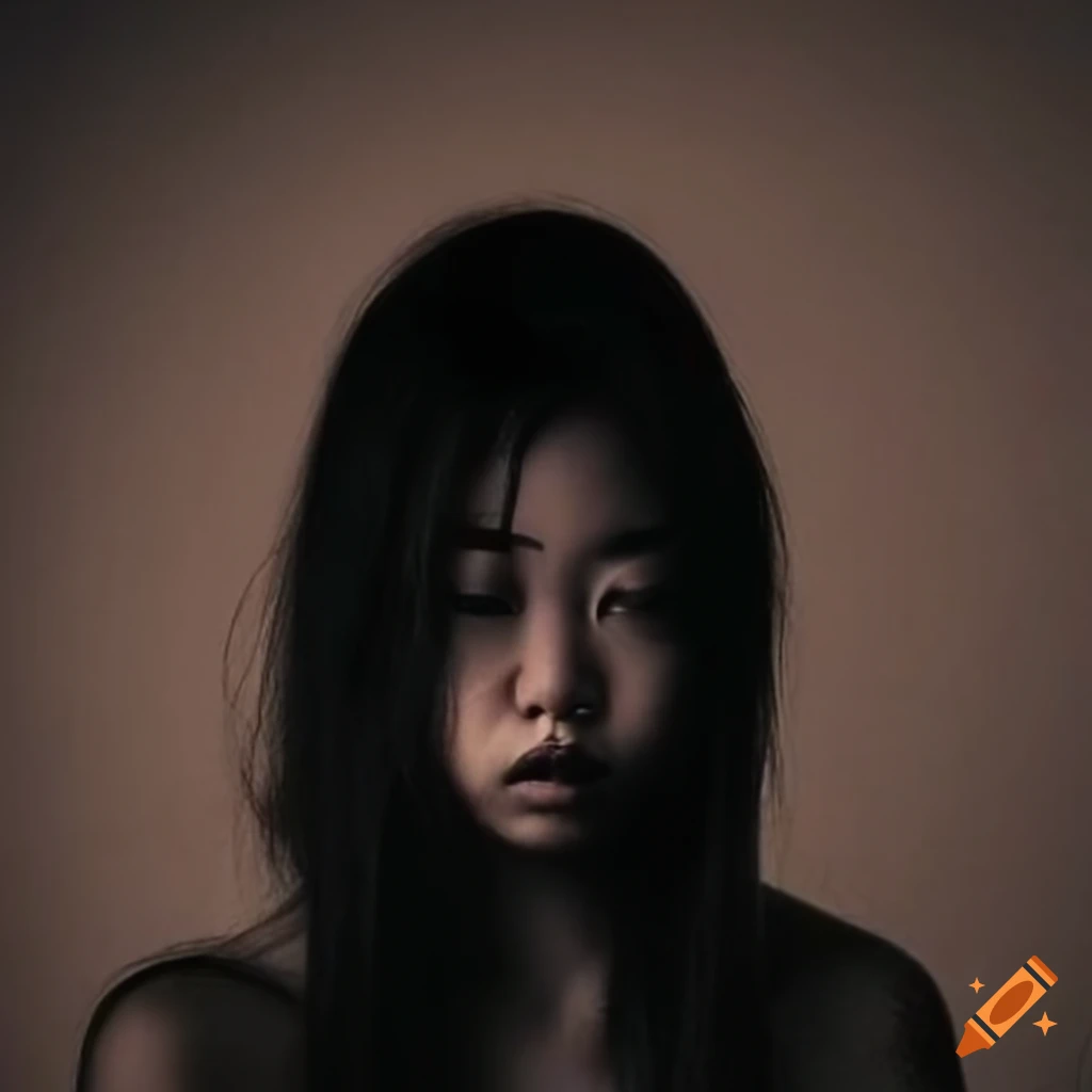 Mysterious Asian girl in a dark setting
