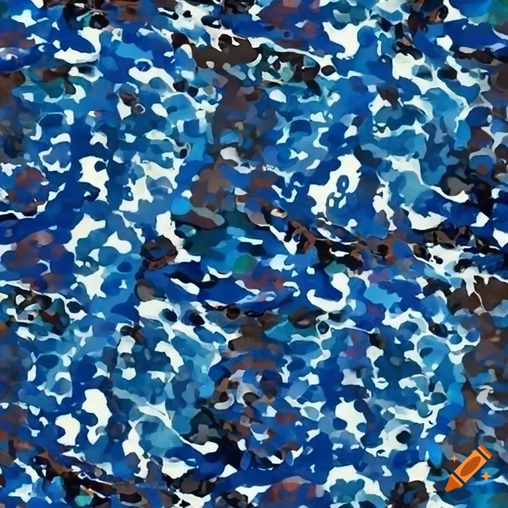 Unique blue and white camo polka dot fabric inspired by Henri Michaux's art