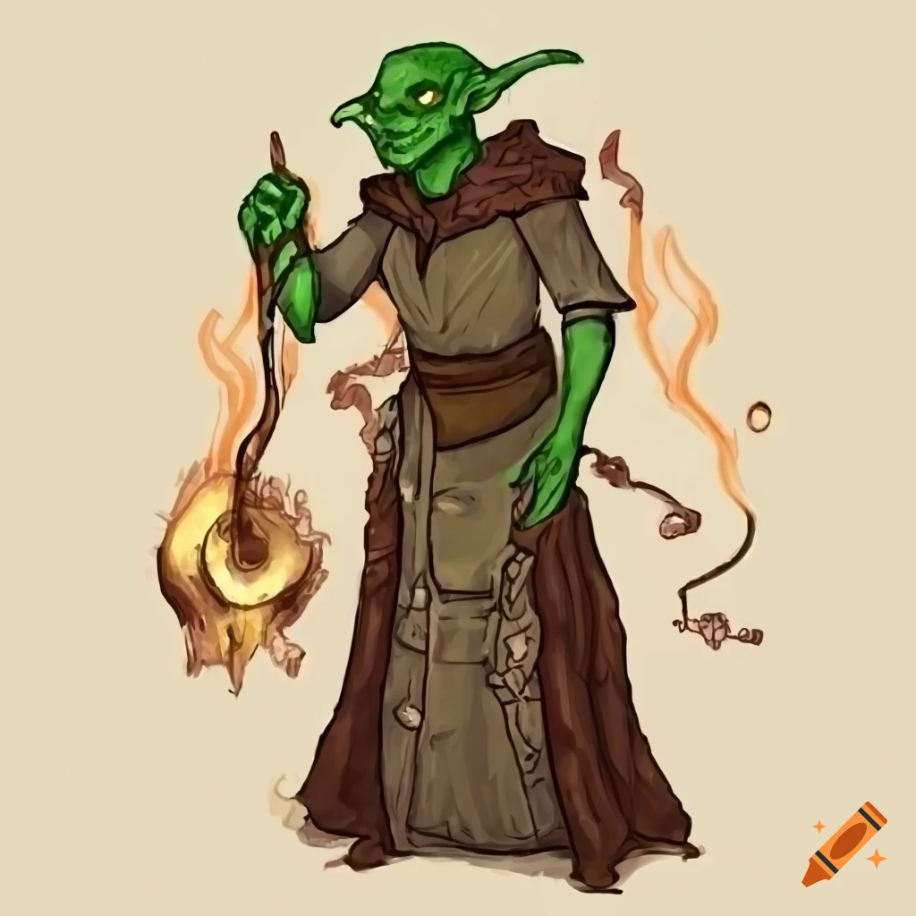 Intricately detailed goblin sorcerer Glirk with magical artifacts