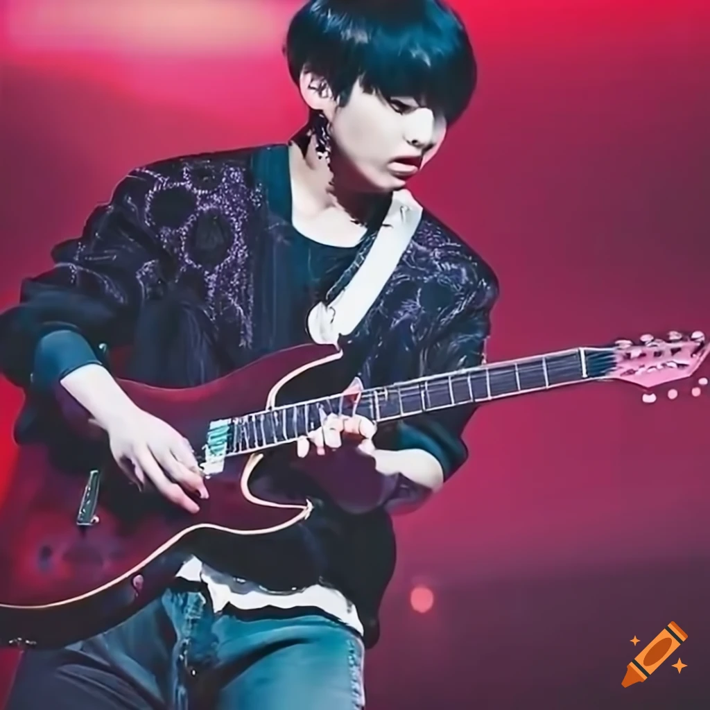 Jungkook playing a guitar on stage