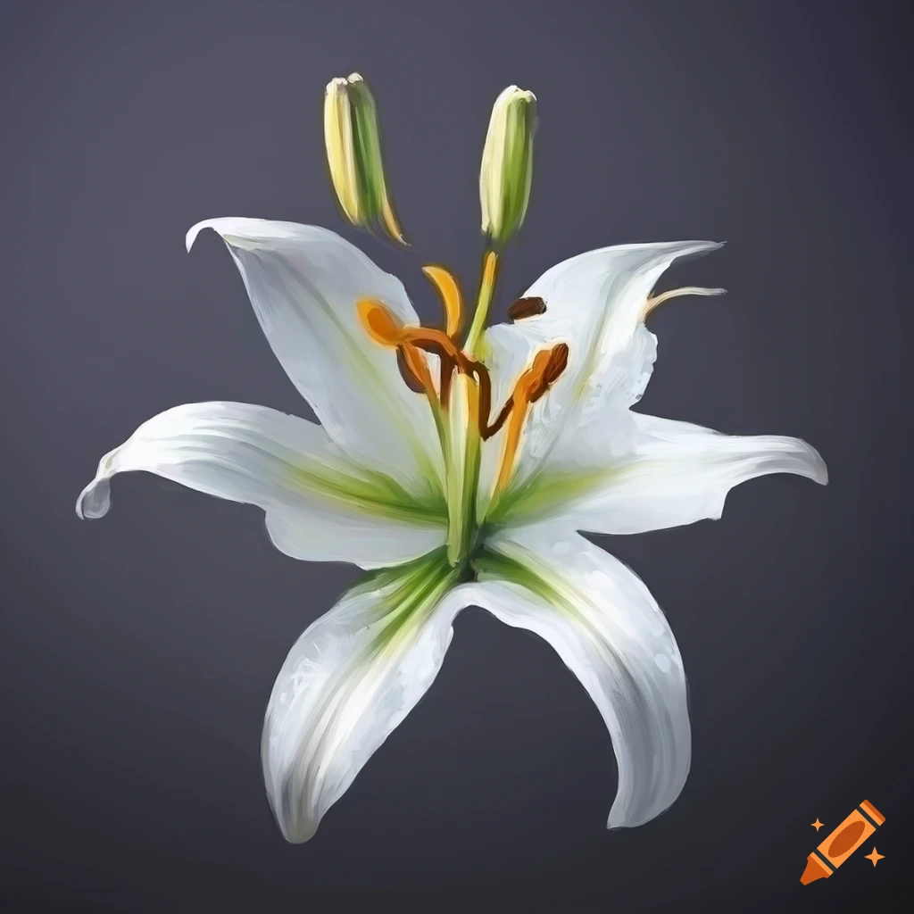 White Lilly with dark grey backdrop in Van Gogh style painting