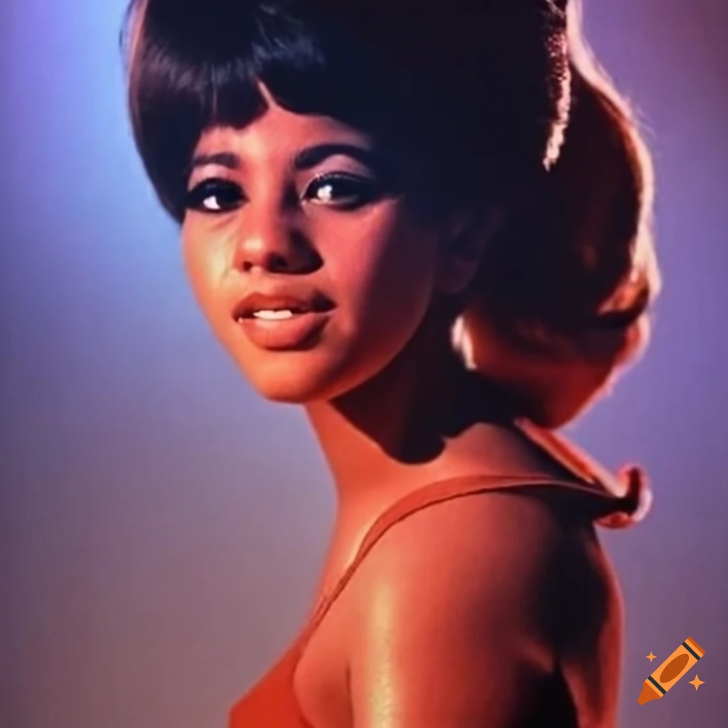Estelle Bennett of The Ronettes in a vintage-inspired outfit with wildflowers