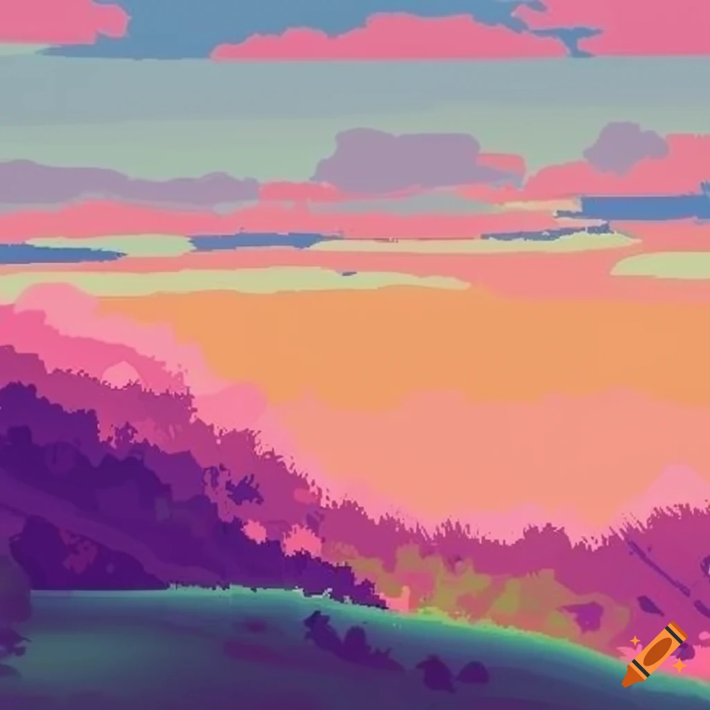 Rolling hills and fields with clouds in Studio Ghibli style