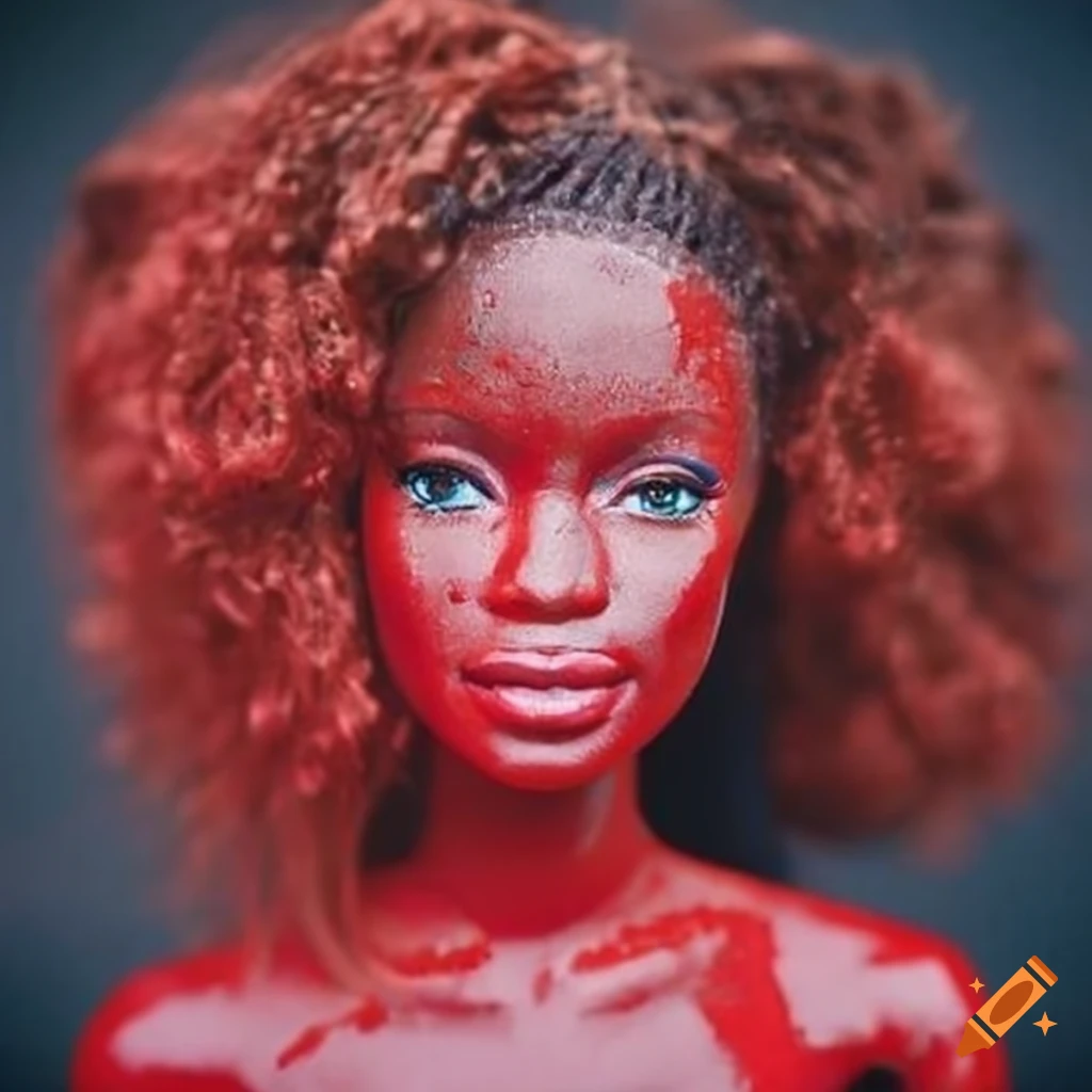 African Barbie doll with red paint