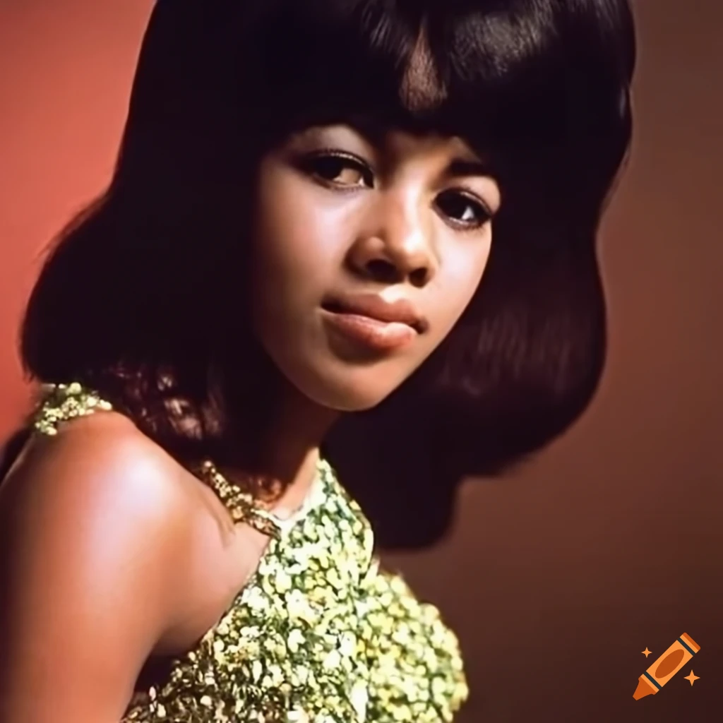 Estelle Bennett of The Ronettes in a sunset setting surrounded by wild flowers