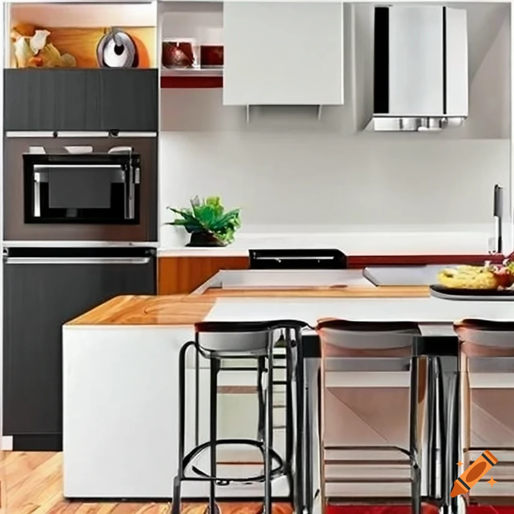 Art deco and Bauhaus square kitchen design with sink and stove