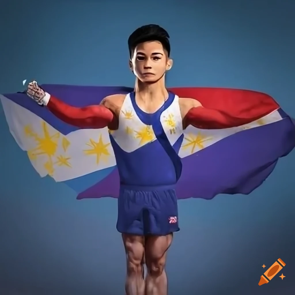 Filipino male gymnast Carlos Yulo with a medal at Paris Olympics surrounded by people