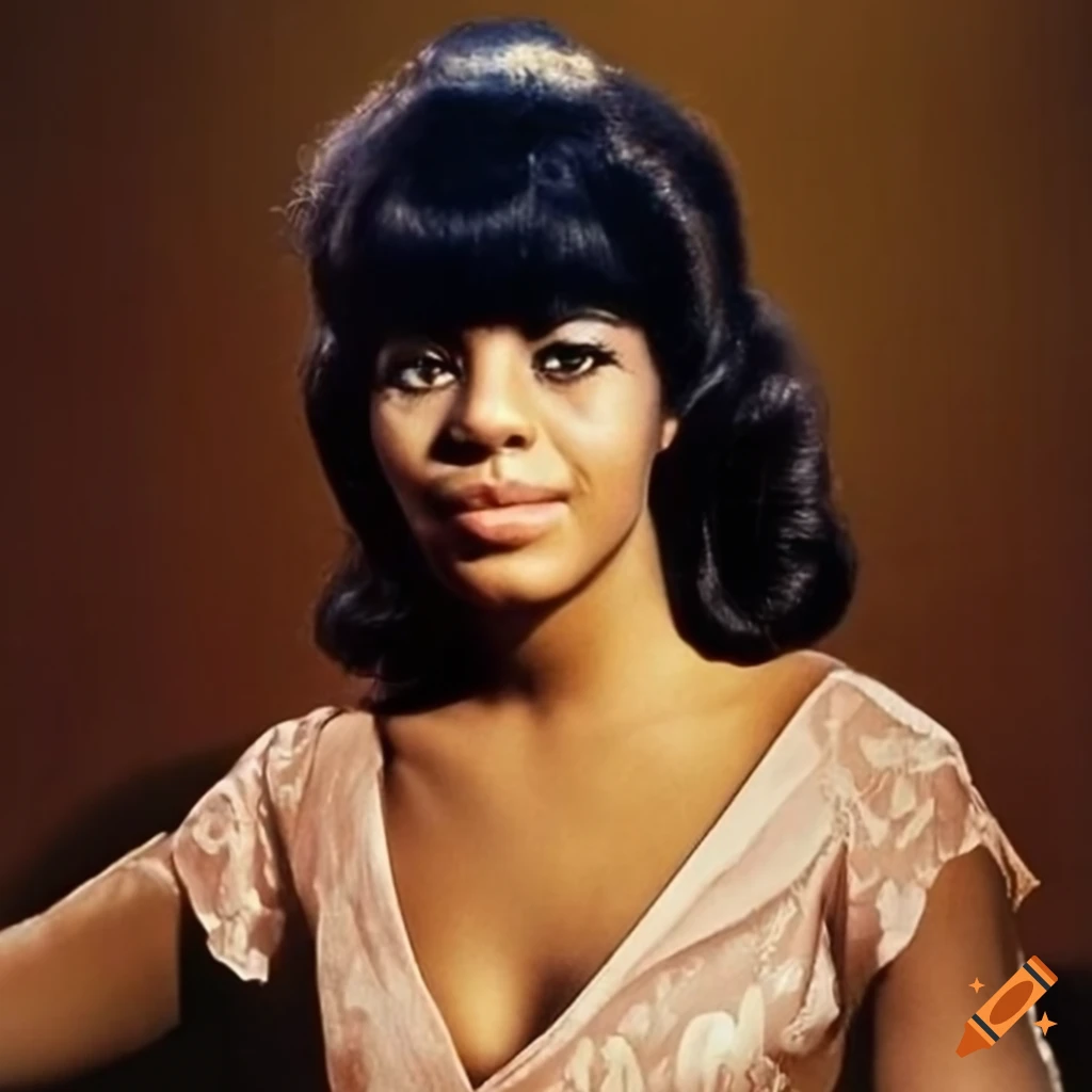 Estelle Bennett of The Ronettes in a vintage-inspired outfit with wildflowers
